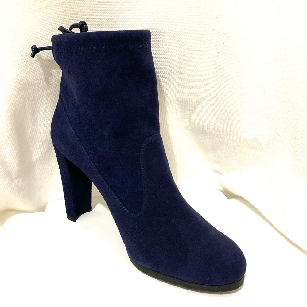 Your Blue Suede Shoes:  New Stuart Weitzman, Mitten Back-Tie Booties, Size 6 - Picture 6 of 8